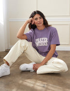 Purple Elevated Faith Christian Apparel T-Shirt featuring 'Prayer Works' text design
