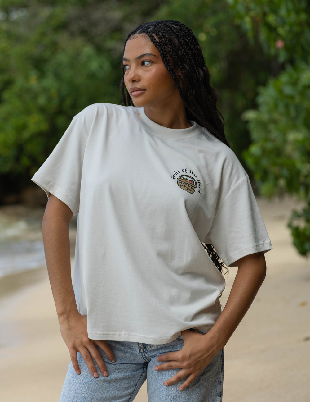 Elevated Faith Christian Apparel T-Shirt in light beige with a unique graphic design for casual wear