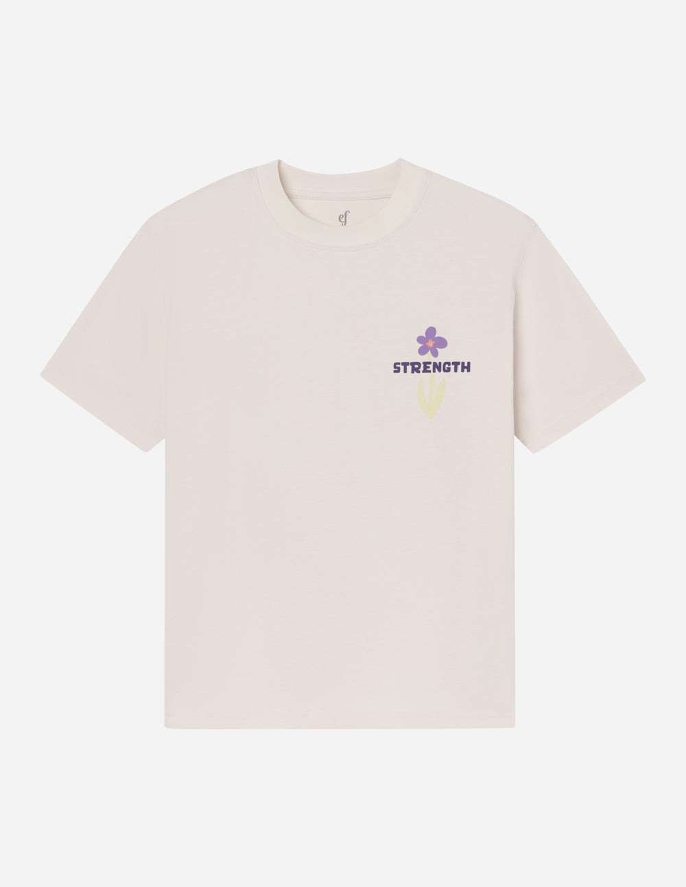 Elevated Faith Christian Apparel T-Shirt in cream with a floral strength graphic