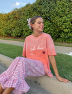 Elevated Faith Christian Apparel T-Shirt in pink with 'take heart' design, perfect for casual wear