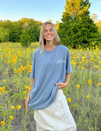 Elevated Faith Christian Apparel T-Shirt in blue, perfect for casual summer outings in nature