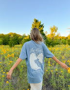 Elevated Faith Christian Apparel T-Shirt in blue with a nature-inspired design and uplifting message