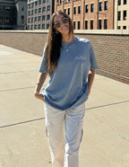 Elevated Faith Christian Apparel T-Shirt in blue with a relaxed fit, perfect for casual outings