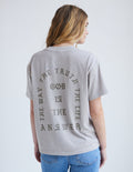 Elevated Faith Christian Apparel T-Shirt in gray featuring inspirational text on the back