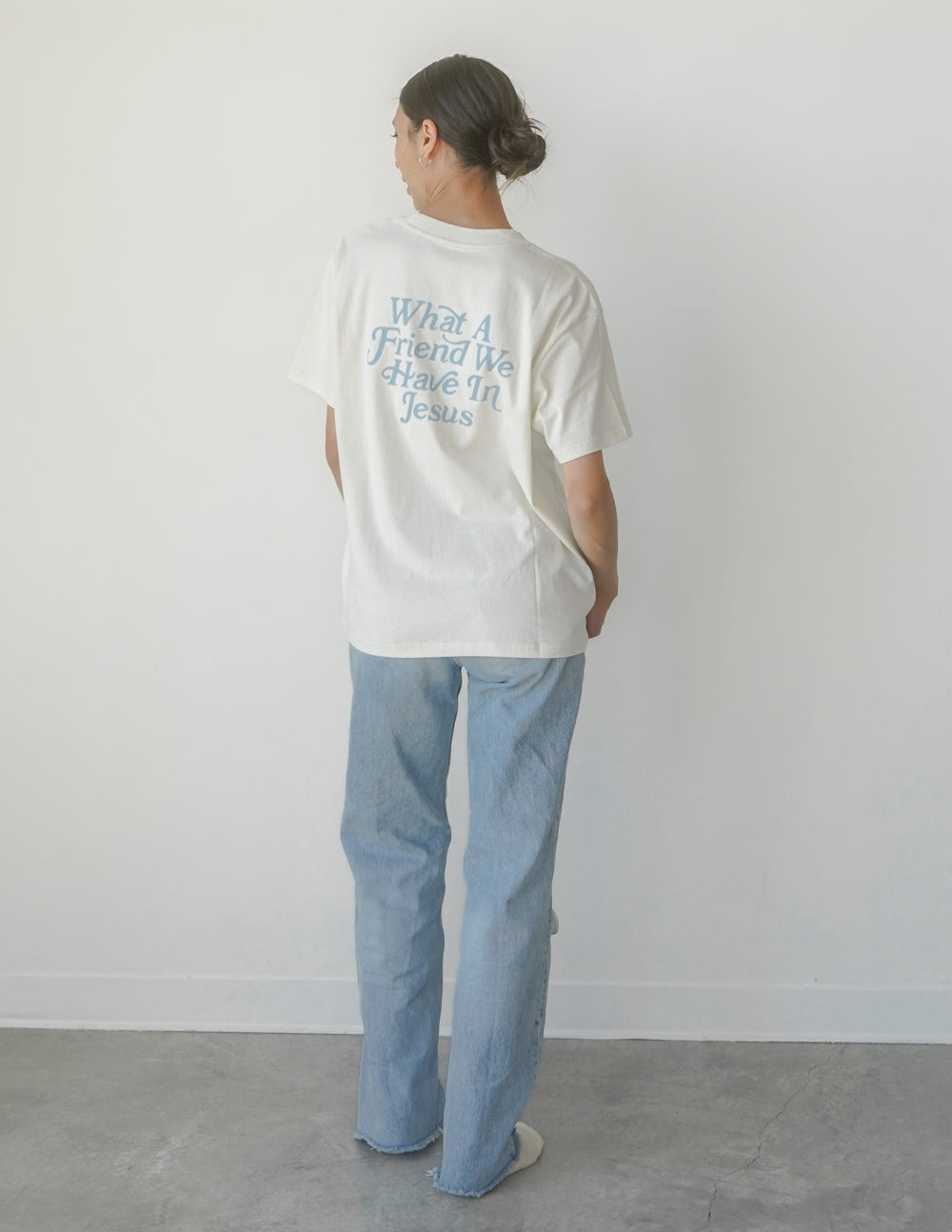 Elevated Faith Christian Apparel T-Shirt with 'What A Friend We Have In Jesus' design in light blue