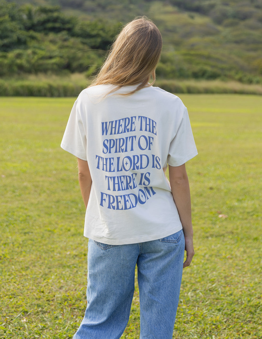 Elevated Faith Christian Apparel T-Shirt with 'Where the Spirit of the Lord Is There Is Freedom' design on the back