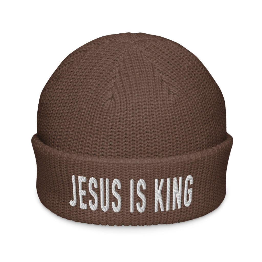 Brown Christian Beanie with 'Jesus Is King' Embroidery for Stylish Faith Expression