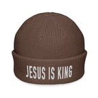 Brown Christian Beanie with 'Jesus Is King' Embroidery for Stylish Faith Expression