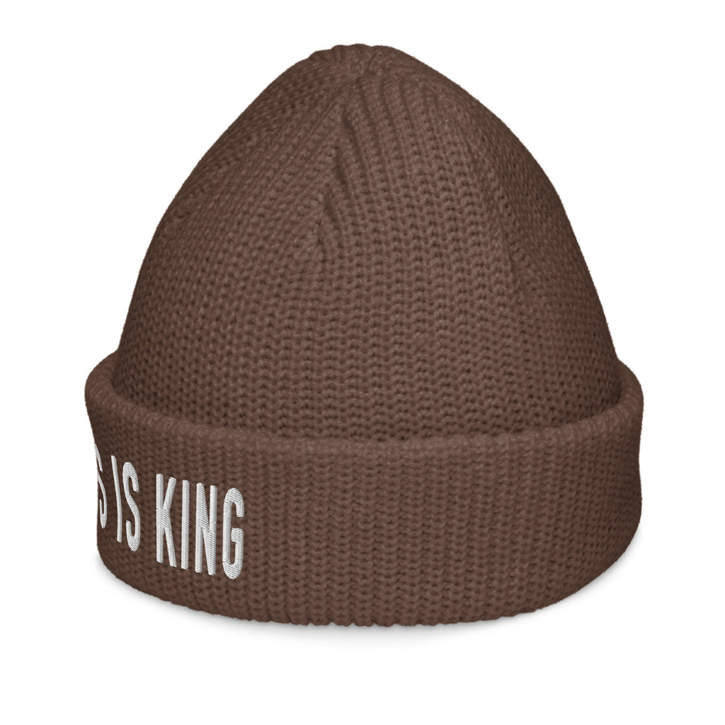 Brown Christian Beanie with 'Jesus is King' Text for Stylish Faith Wear