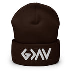 Brown Christian Beanie with White Logo for Stylish Cold Weather Wear