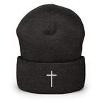 Dark Gray Christian Beanie with White Cross Embroidery for Faith-Inspired Style