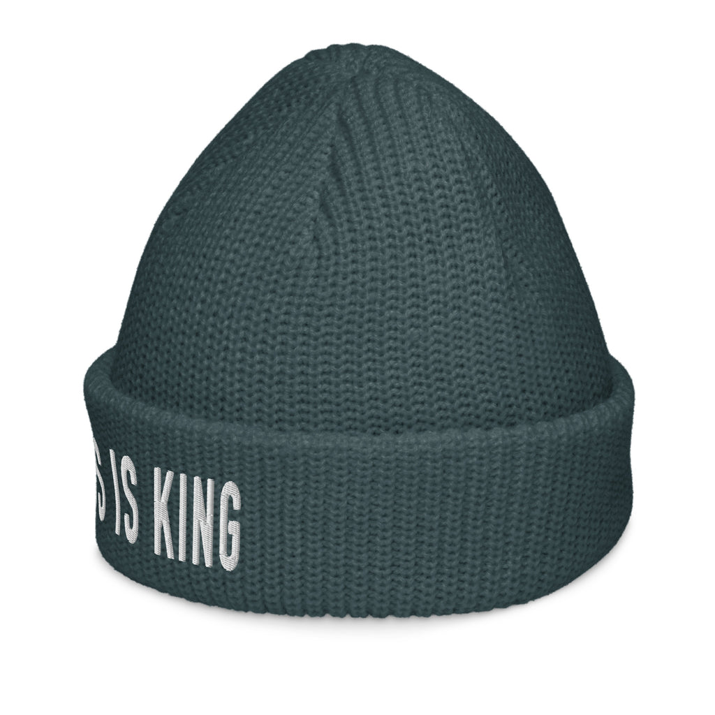 Dark green Christian Beanie with embroidered message 'Jesus is King' for warm winter fashion