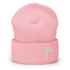 Pink Christian Beanie with a White Cross Design for Stylish Faith Expression