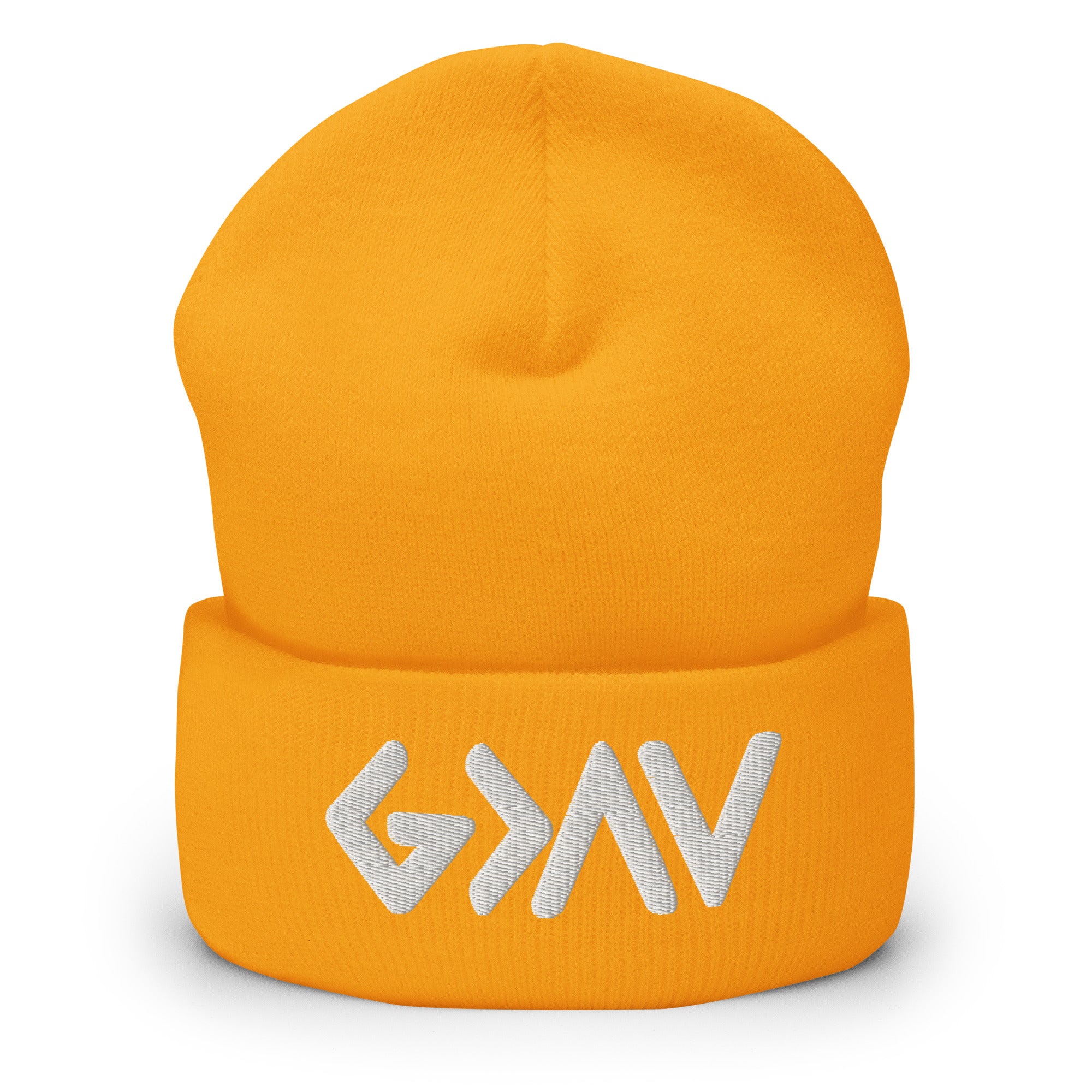 Bright yellow Christian Beanie featuring a stylish embroidered logo for casual wear