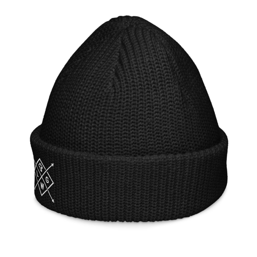 Black Christian Embroidered Beanie by RepThe1 Apparel with ribbed design and logo detail