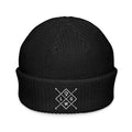 Black Christian Embroidered Beanie featuring a unique logo for stylish warmth