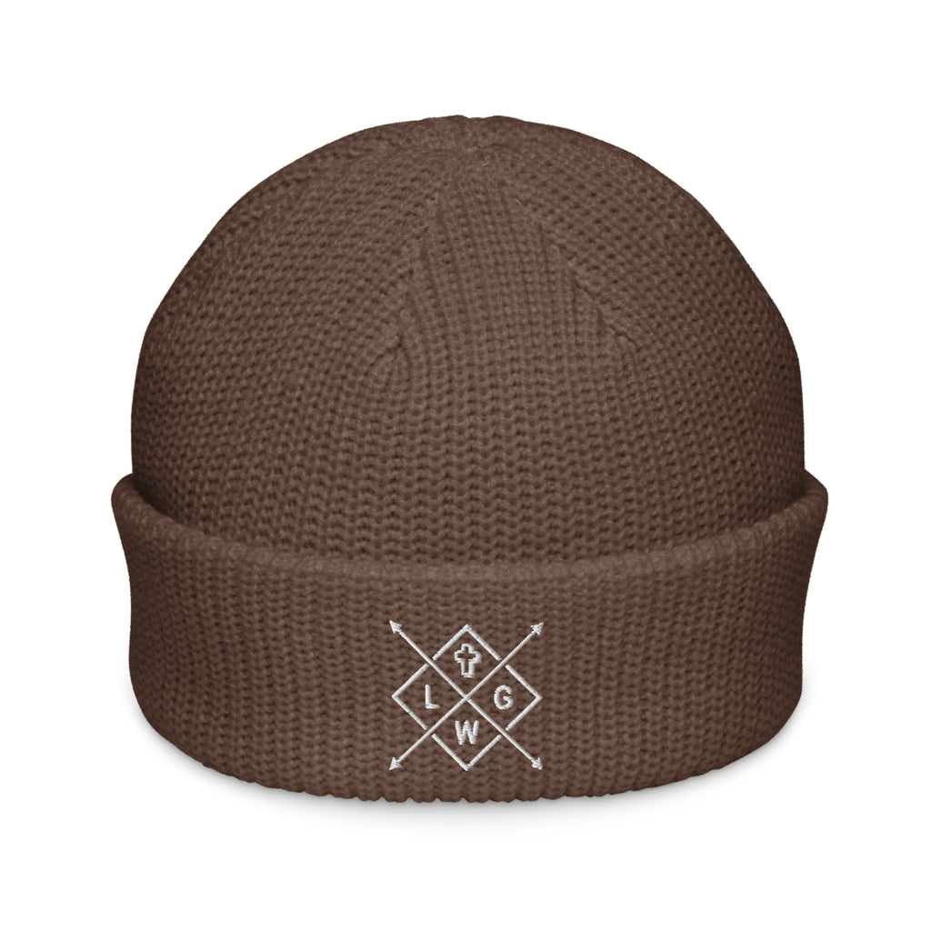 Brown Christian Embroidered Beanie with a stylish logo for warmth and comfort