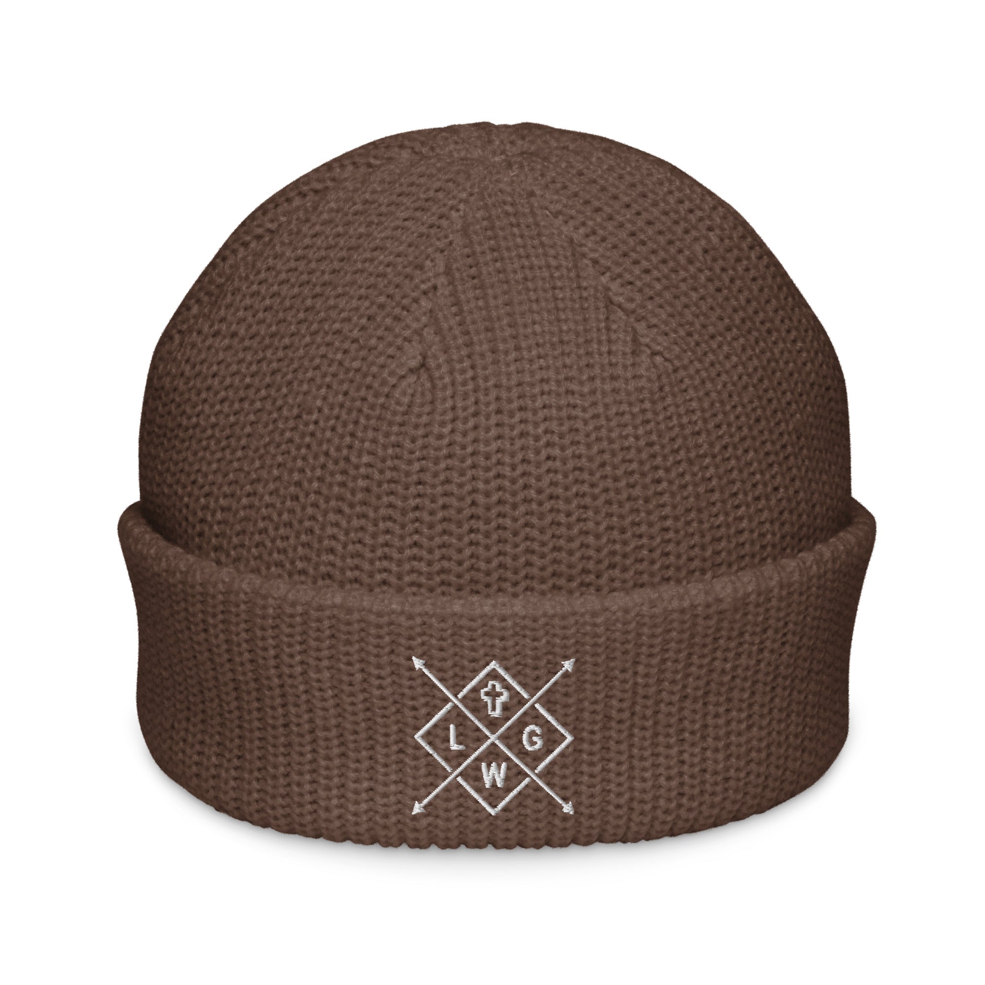 Brown Christian Embroidered Beanie with a stylish logo for warmth and comfort