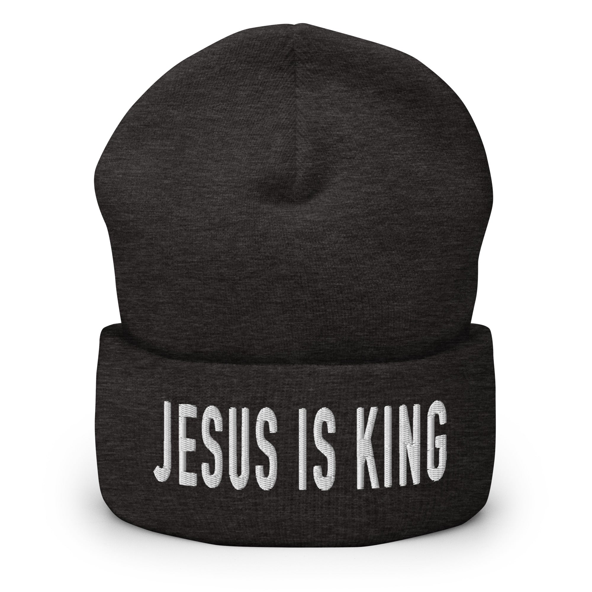 Christian Embroidered Beanie in Black with 'Jesus Is King' Text for Faith-Inspired Style