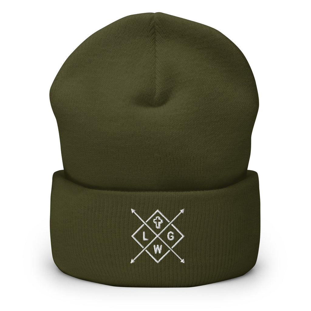 Christian Embroidered Beanie in Olive Green with Stylish Logo Design for Faithful Fashion