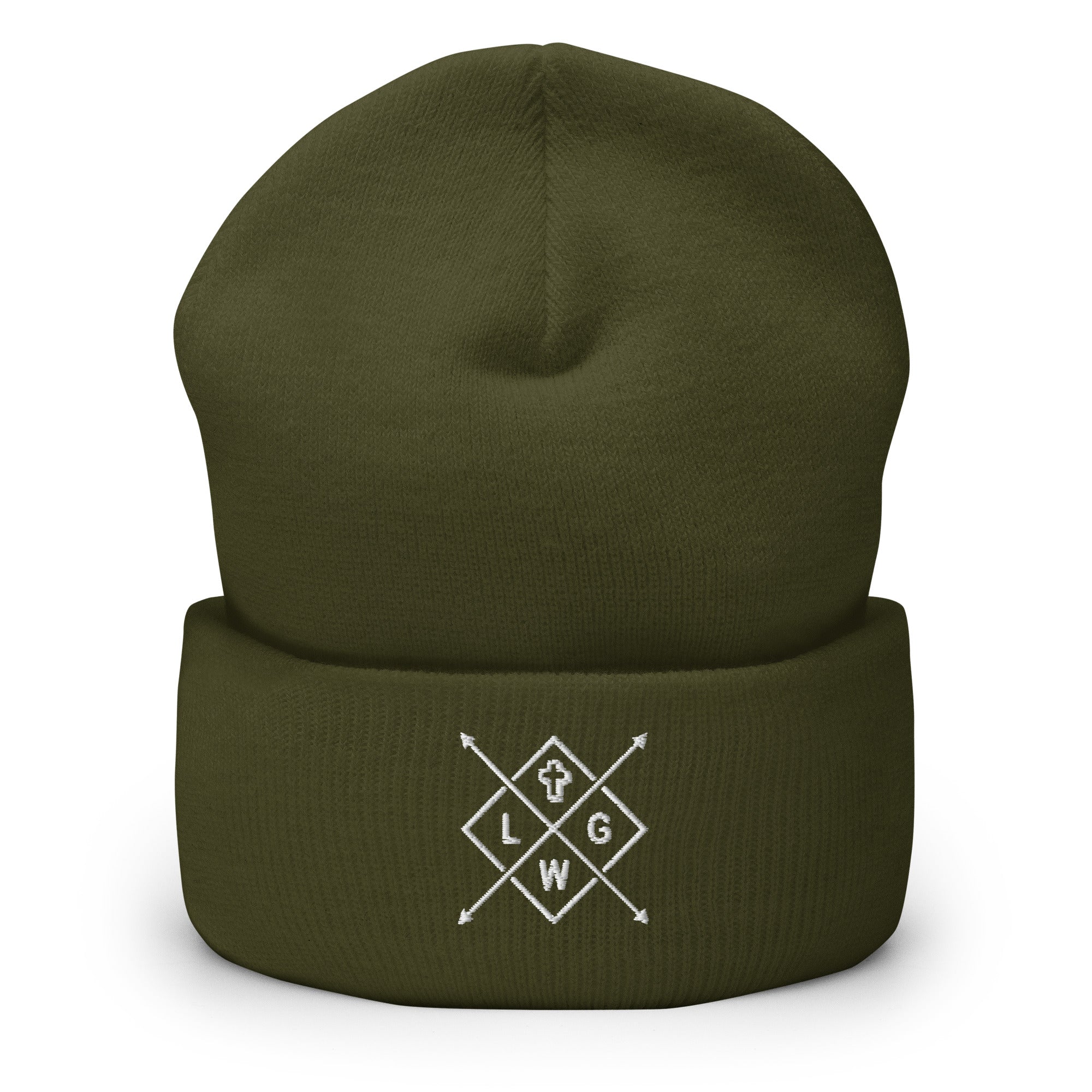 Christian Embroidered Beanie in Olive Green with Stylish Logo Design for Faithful Fashion