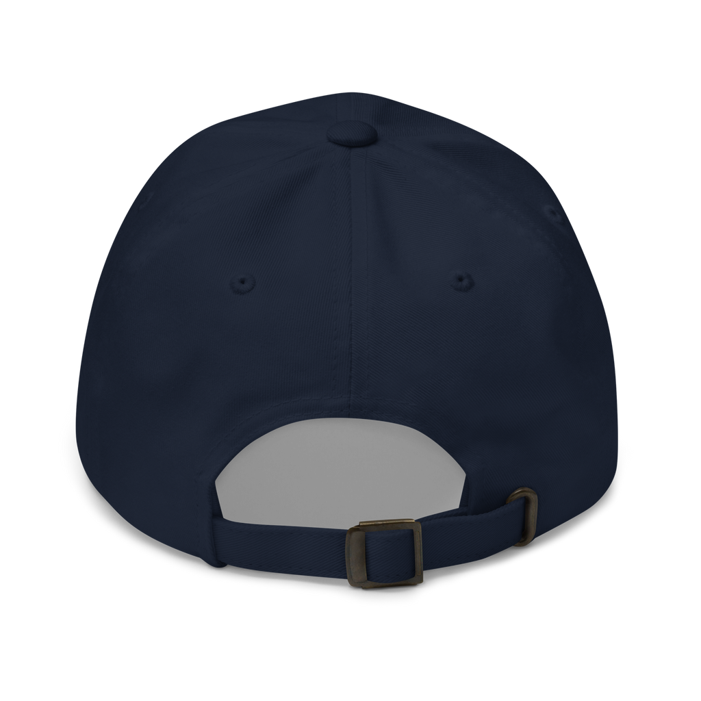 Back view of a navy blue Christian Embroidered Hat with adjustable strap for comfort and style