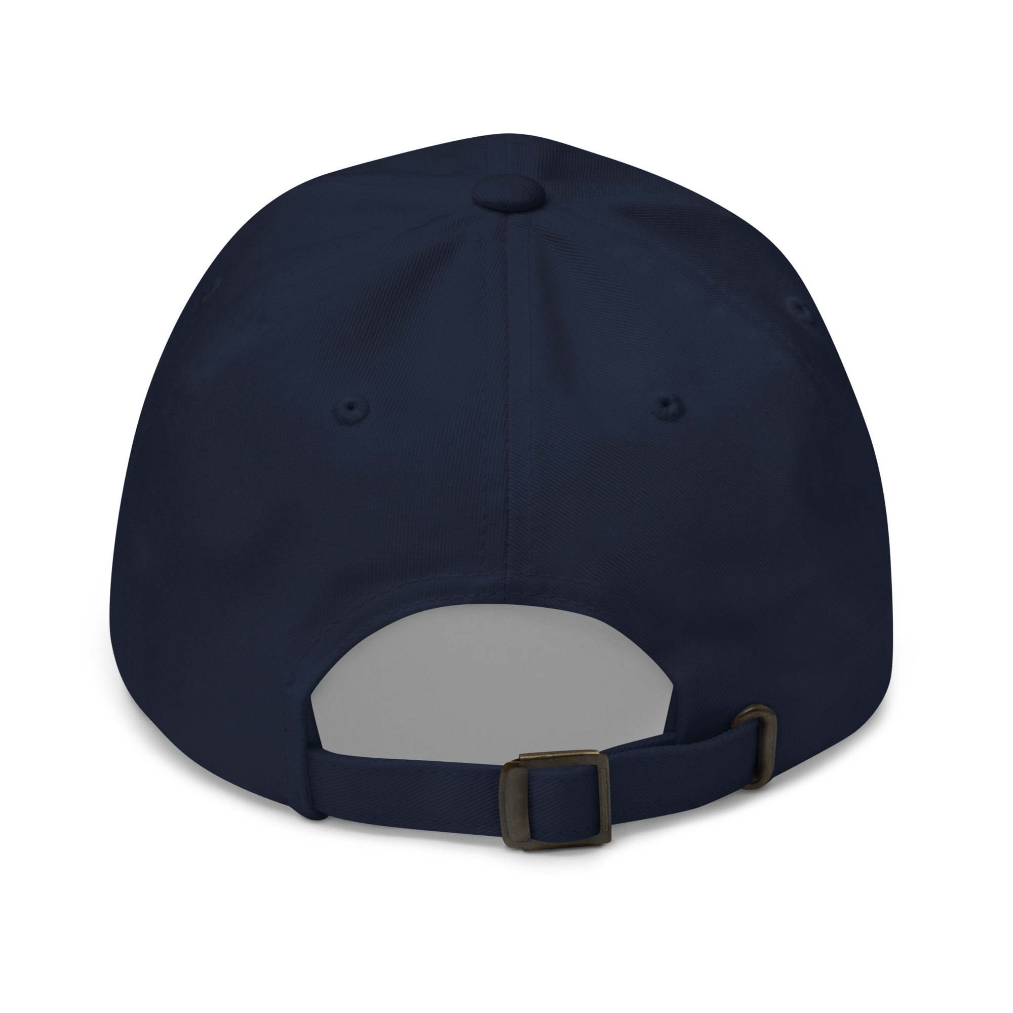 Back view of a navy blue Christian Embroidered Hat with adjustable strap for comfort and style