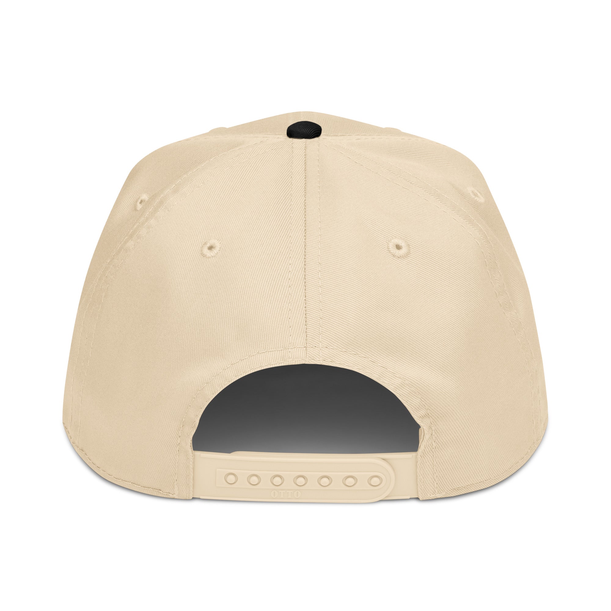 Back view of the beige Christian Embroidered Hat showcasing adjustable strap and ventilation holes