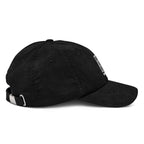 Black corduroy cap from RepThe1 Apparel with adjustable strap, ideal for casual wear and Christian Jewelry enthusiasts