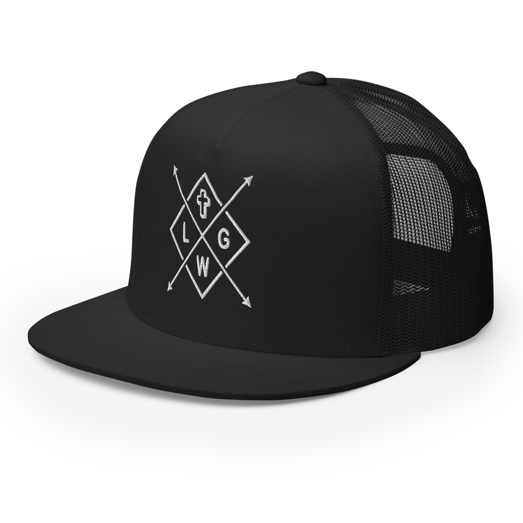 Black Christian Embroidered Hat with Unique Symbol Design and Mesh Back for Stylish Wear