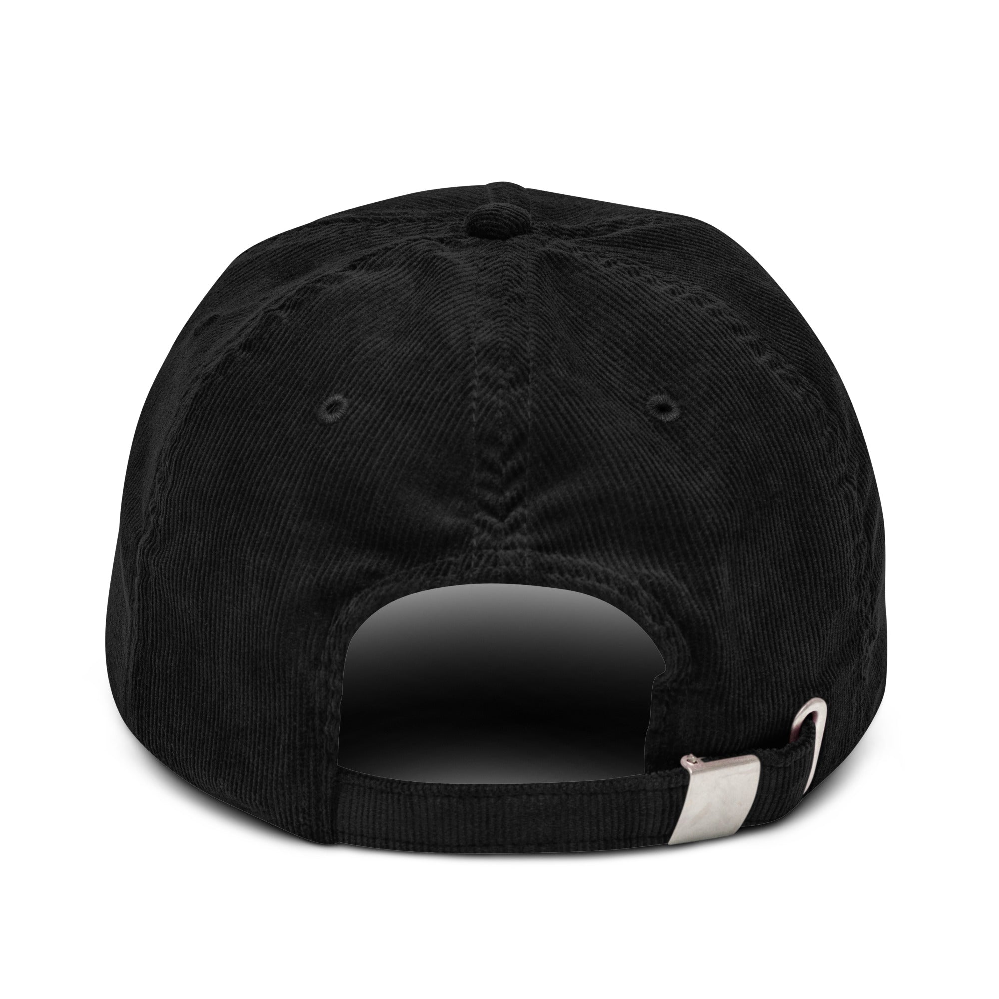Back view of a black Christian Embroidered Hat featuring a classic adjustable strap design