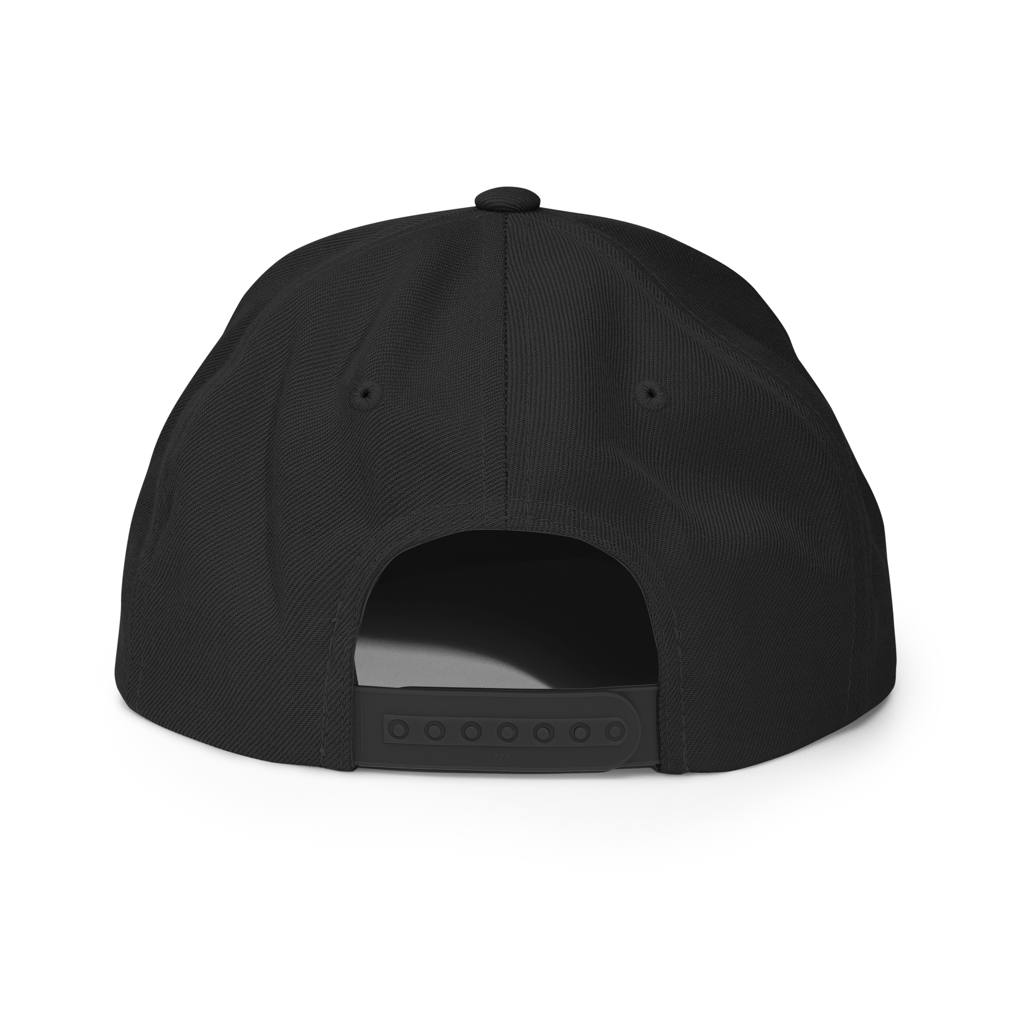 Back view of a black Christian Embroidered Hat with adjustable strap for comfort