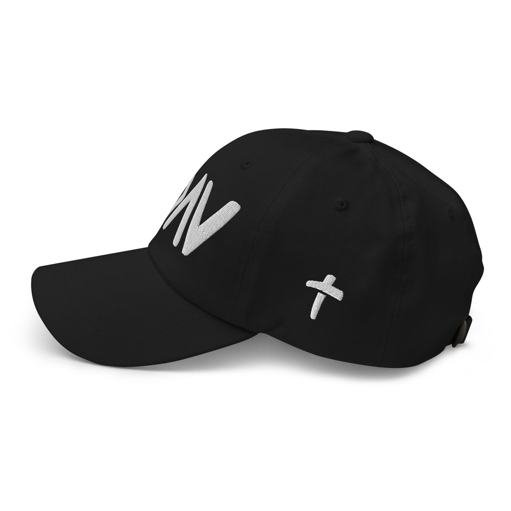 Black Christian Embroidered Hat featuring stylish embroidery and a classic baseball cap design
