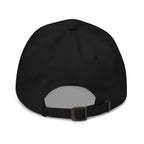 Back view of a black Christian Embroidered Hat with adjustable strap for a comfortable fit