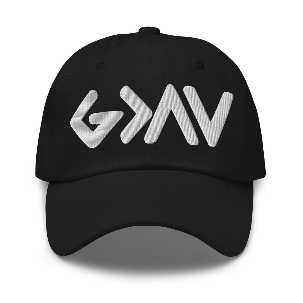 Christian Embroidered Hat in black featuring bold white lettering for stylish faith expression