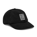 Black corduroy cap with 'Faith Over Fear' embroidery, part of Christian Jewelry collection