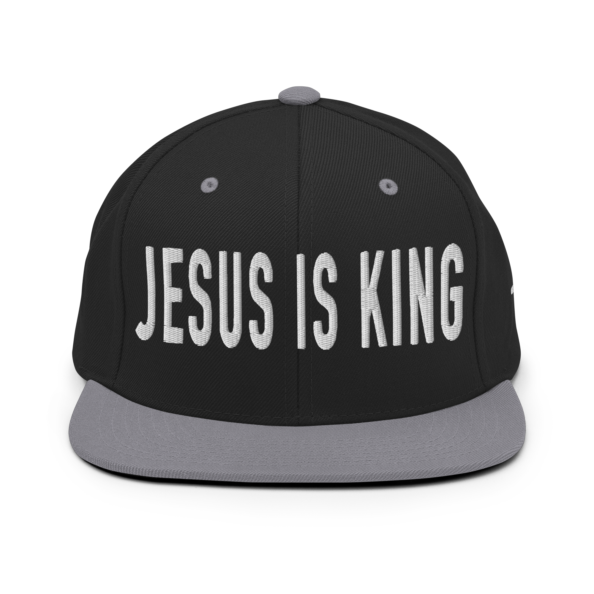 Christian Embroidered Hat featuring 'Jesus is King' text in bold white letters on a black cap.
