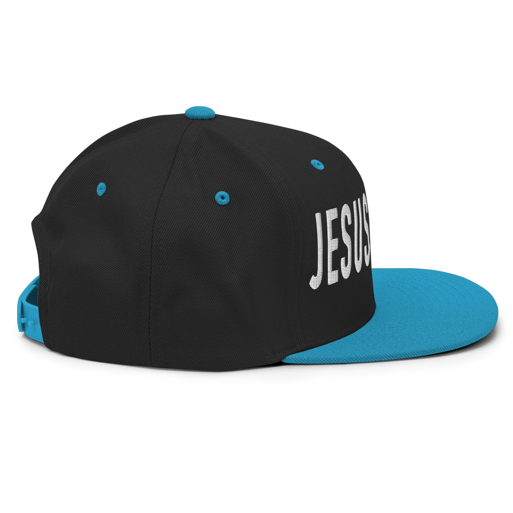 Black Christian Embroidered Hat with the word JESUS in bold white letters