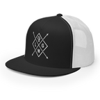 Christian Embroidered Hat in black and white with unique graphic design and breathable mesh