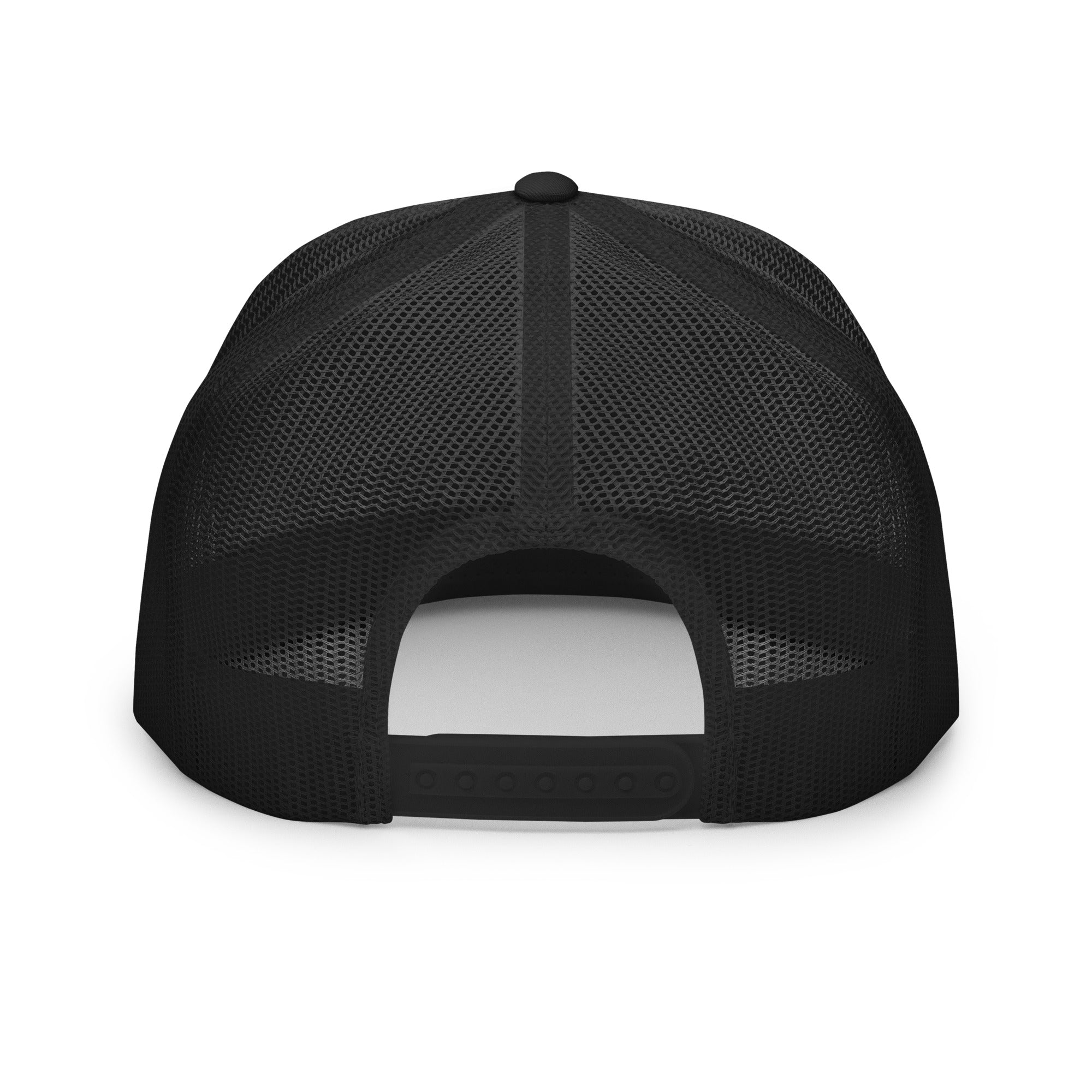 Black mesh back of a Christian Embroidered Hat with adjustable snap closure for a comfortable fit