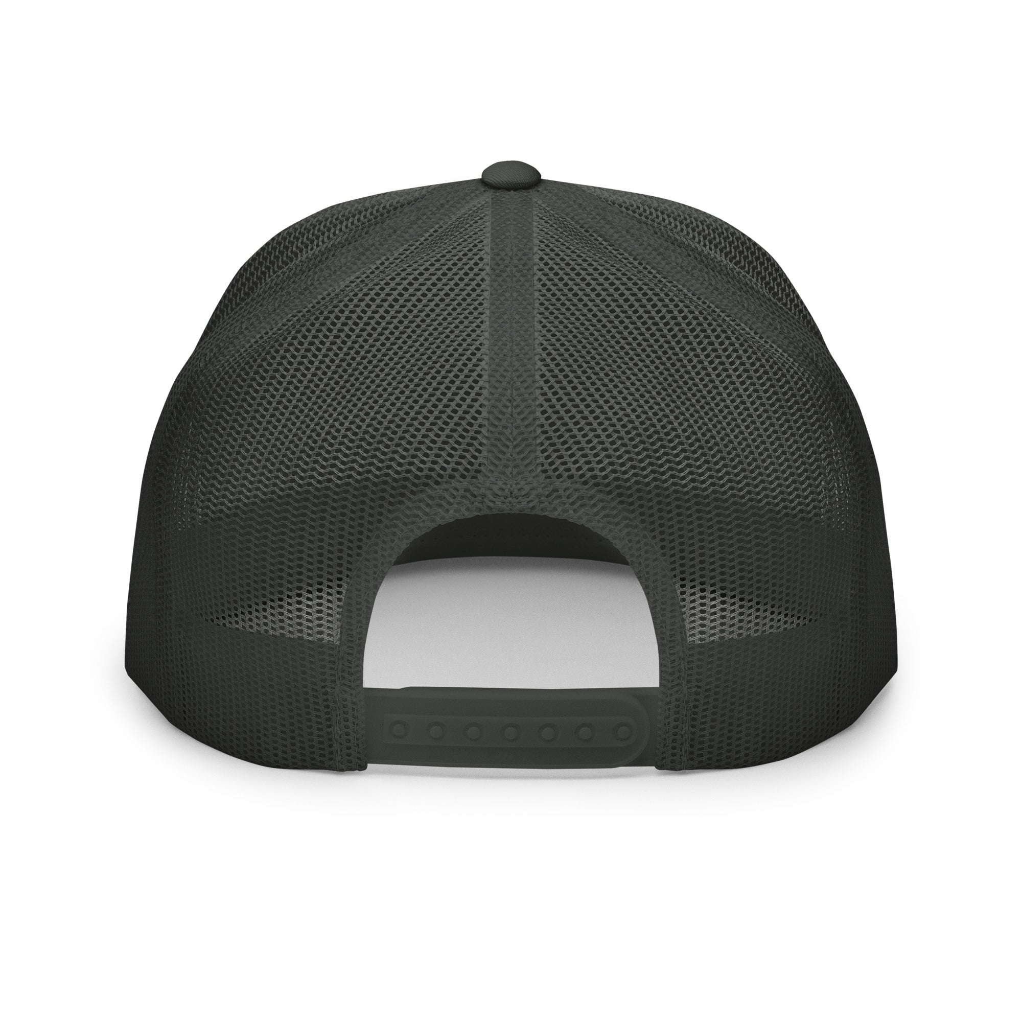 Back view of a Christian Embroidered Hat from RepThe1 Apparel with a mesh design and snapback closure