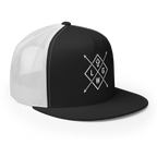 Christian Embroidered Hat featuring a black front and white mesh back with a stylish logo design