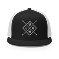 Christian Embroidered Hat in black with white geometric design and cross symbol
