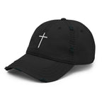 Rep The One Christian Embroidered Hat in black with distressed details and silver cross design