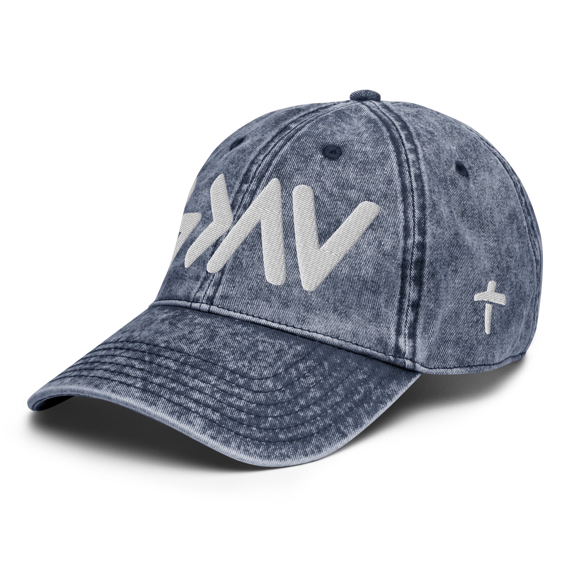 Rep The One Christian Embroidered Hat in denim blue with stylish logo and cross detail