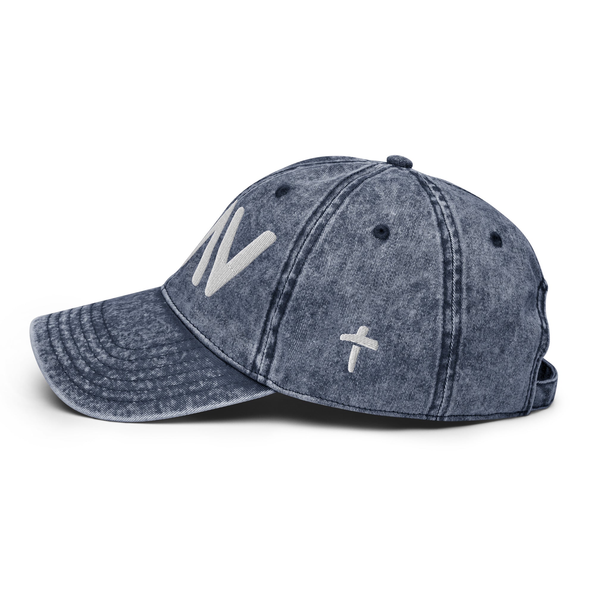 Christian Embroidered Hat in Denim with Stylish Design for Everyday Wear