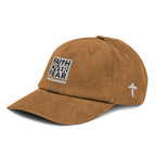 Brown cap with 'Faith Over Fear' design and cross emblem, a stylish piece of Christian Jewelry