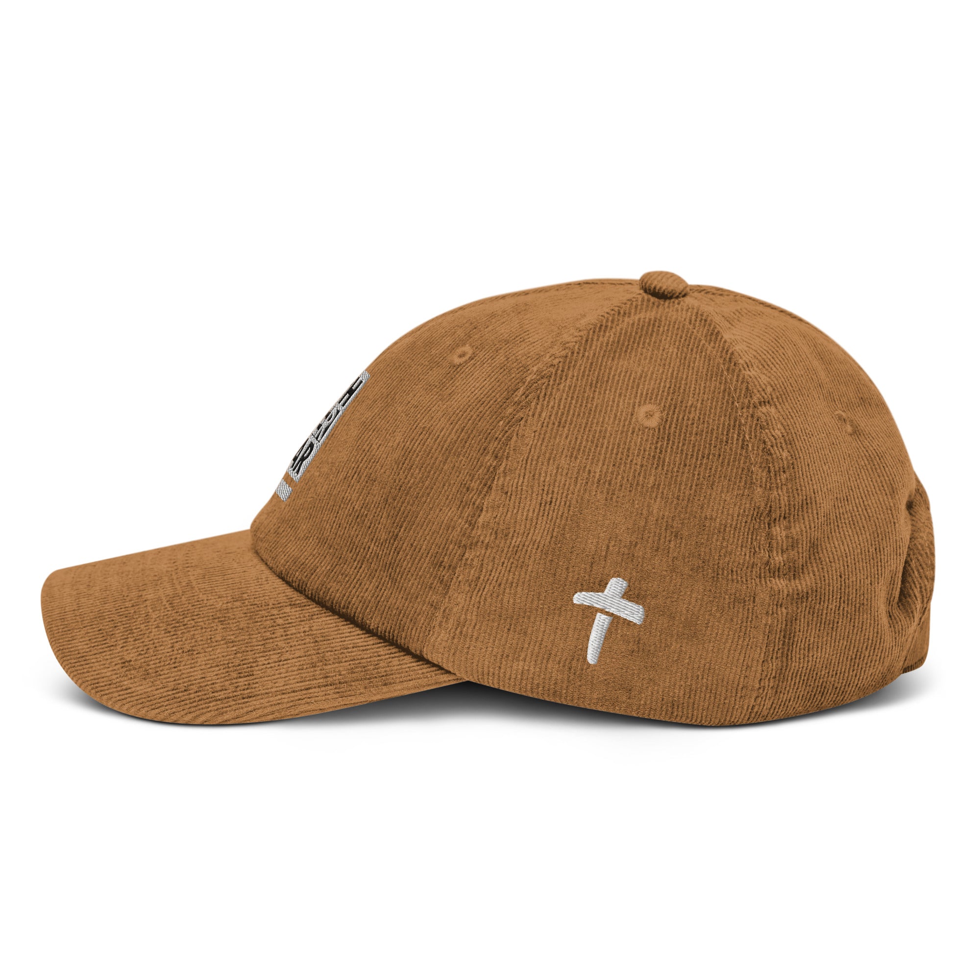 Christian Embroidered Hat in Brown with White Cross Design for Faithful Style