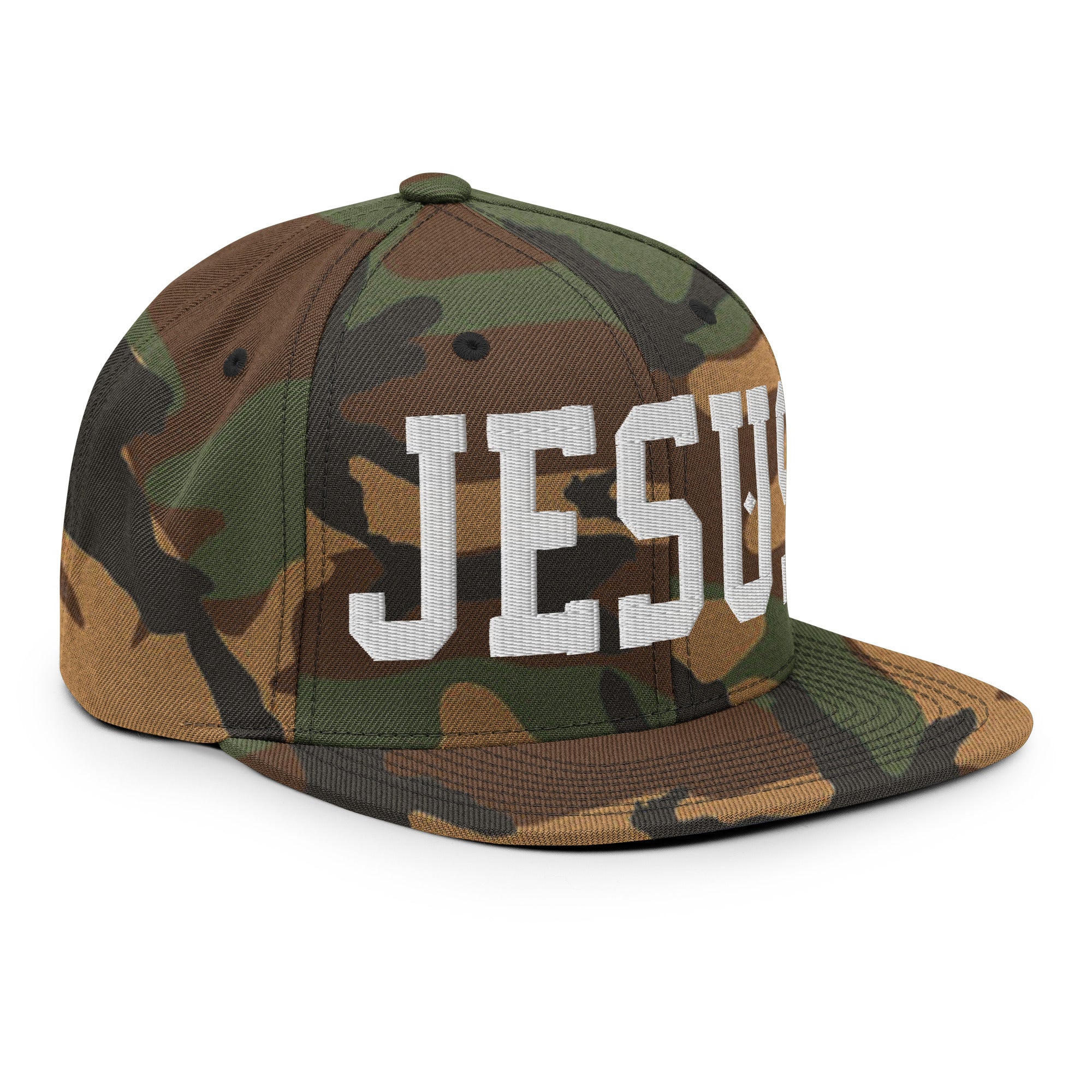 Christian Embroidered Hat in Camouflage Design with Bold JESUS Text for Stylish and Faithful Wear