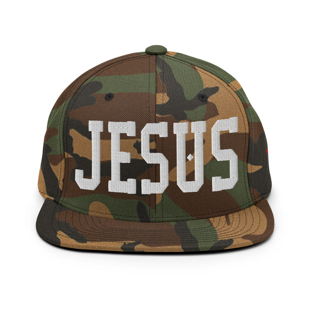 Christian Embroidered Hat in Camo with Bold 'JESUS' Text for Faith-Based Style